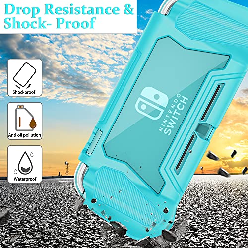 Switch Lite Case Protective Case for Nintendo Switch Lite, Case Compatible with Nintendo Switch Lite Hand Grip Case with Detachable TPU+Built-in PC Screen Protector & 2 x Thumb Grip Caps,Turquoise