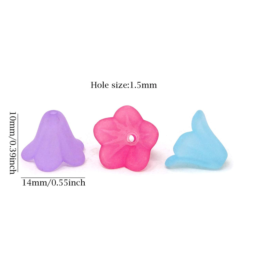 200PCS 14mm Assorted Color Frosted Trumpet Flower Beads Acrylic Beads