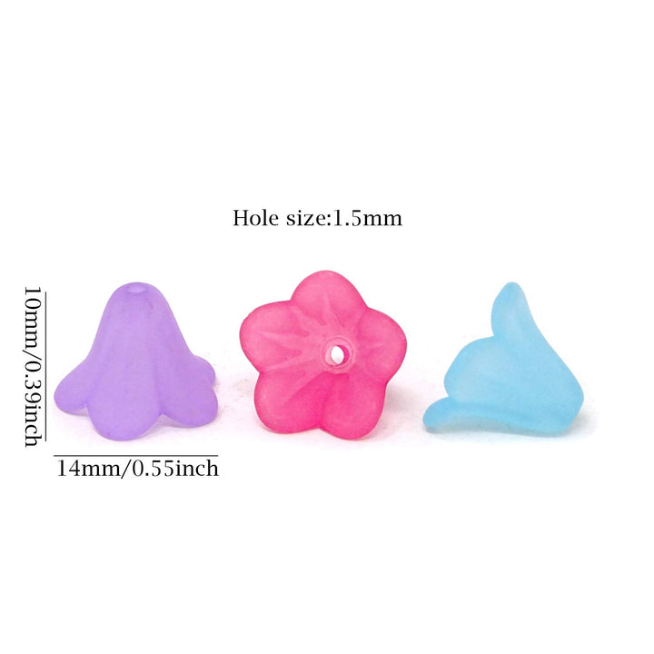 200PCS 14mm Assorted Color Frosted Trumpet Flower Beads Acrylic Beads