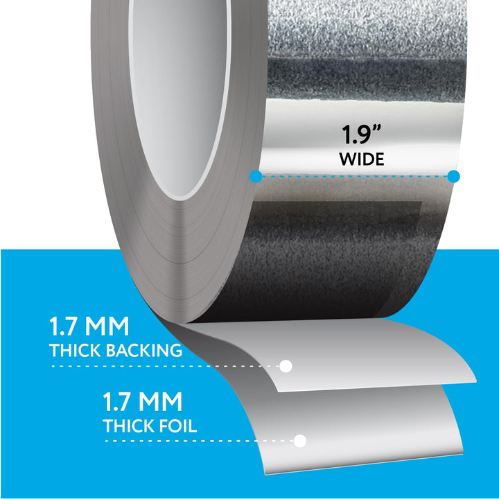 Aluminum Foil Tape - 1.9 Inches Wide (150 Feet/50 Yards) - Foil Tape for Ductwork - Ideal for Sealing and Patching Hot and Cold HVAC, Ducts, Pipes - Silver Tape for Home and Commercial Use