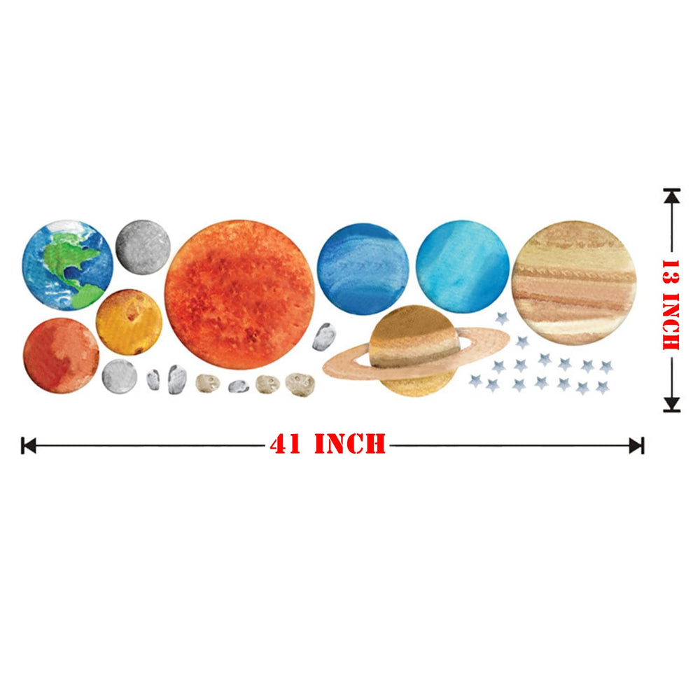 Space Planet Wall Stickers Decals, Removable Solar System Watercolor Space Vinyl Wall Stickers for Kids Nursery Bedroom Living Room