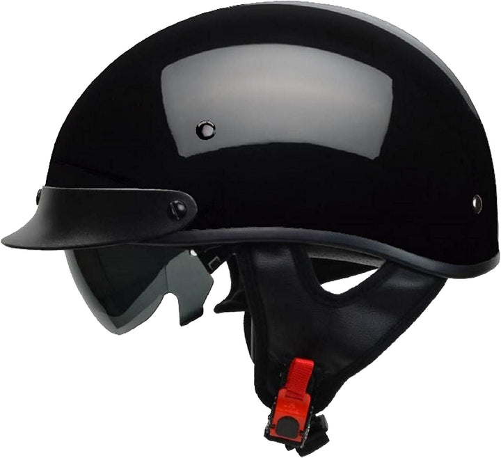 Vega Helmets 7800-015 Warrior Motorcycle Half Helmet with Sunshield for Men & Women, Adjustable Size Dial DOT Half Face Skull Cap for Bike Cruiser Chopper Moped Scooter ATV (X-Large, Gloss Black)