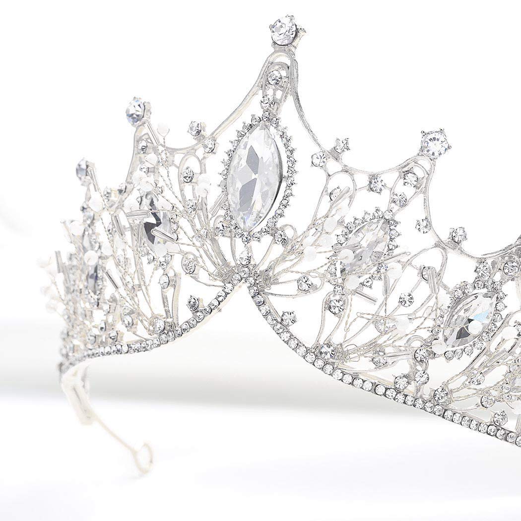 Baroque Queen Crowns Crystal Wedding Crowns and Tiaras for Brides Rhinestones Pageant Bridal Tiaras Princess Prom Hair Accessories for Women and Girls (White)