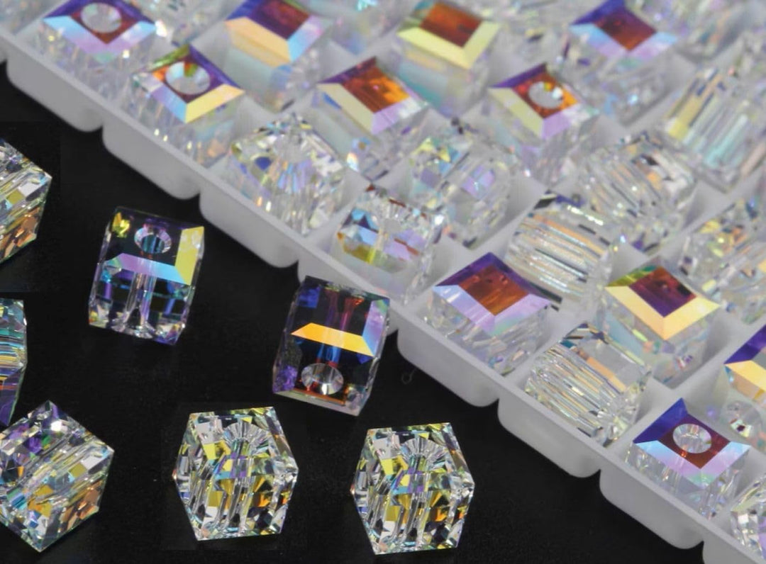 50pcs Austrian 8mm Faceted Loose Cube Crystal Beads Clear AB Compatible with Swarovski Crystals Preciosa 5601 SSC802