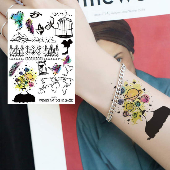 Ooopsi 7 Sheets Cute Small Temporary Tattoos For Kids Men Women - Fashion Colorful Wolf Bird Bear Cartoon Face Tattoo Stickers Boys Girls Child Arm Hands Fake Tatoos