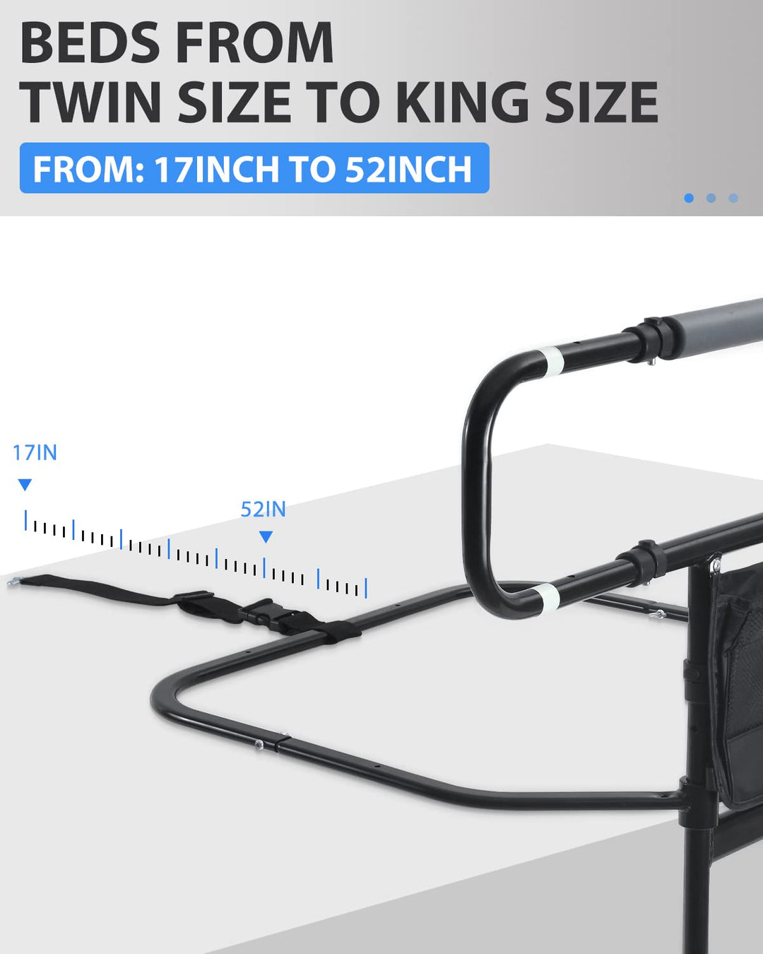 Bed Rail for Elderly, Bed Assist Grab Bar Handle with Storage Pocket, Safety Bed Rails for Elderly Adults Getting in & Out of Bed at Home and Dorm - Fit King, Queen, Full, Twin