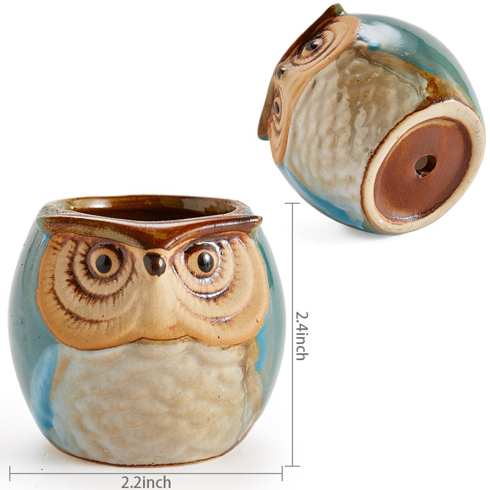 Owl Pot Ceramic Flowing Glaze Base Serial Set Succulent Plant Pot Cactus Plant Pot Flower Pot Container Planter with Drainage Hole Home Office Desk Garden Gift Idea 6pcs 2.5 Inch