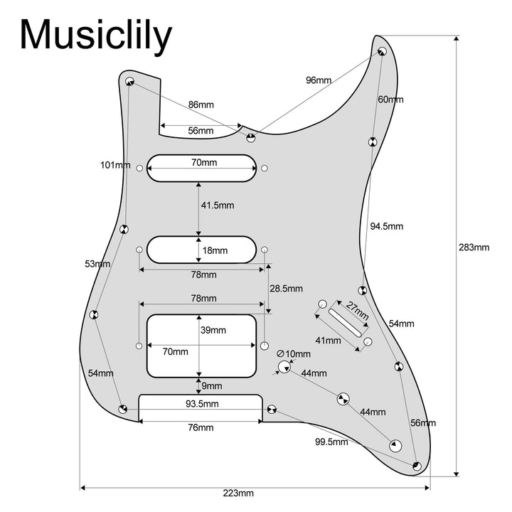 HSS 11 Hole Strat Pickguard ST Guitar Pick Guard Scratch Plate for Fender American/Mexican Standard Stratocaster Modern Style Electric Guitar,3Ply Black