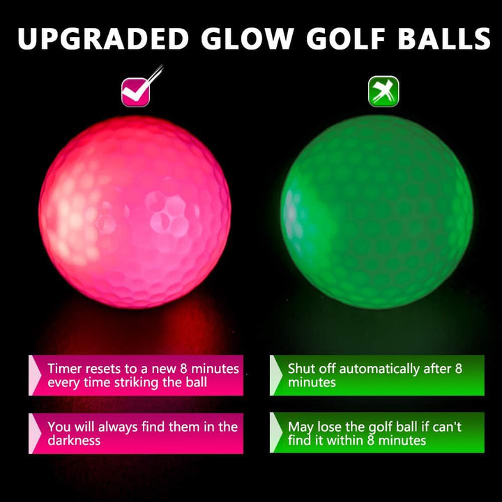 Glow in The Dark Golf Ball Upgarded Timer Resettable for Night Sports Super Bright LED Glowing Golf Balls Long Lasting Light up Golf Ball (6 Pack)