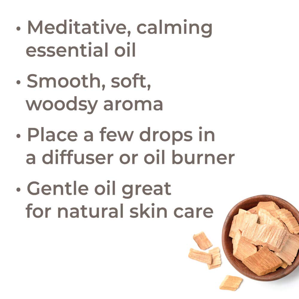USDA Certified Organic Sandalwood Essential Oil. 100% Pure, Undiluted, Therapeutic Grade. 10 ml (1/3 oz).
