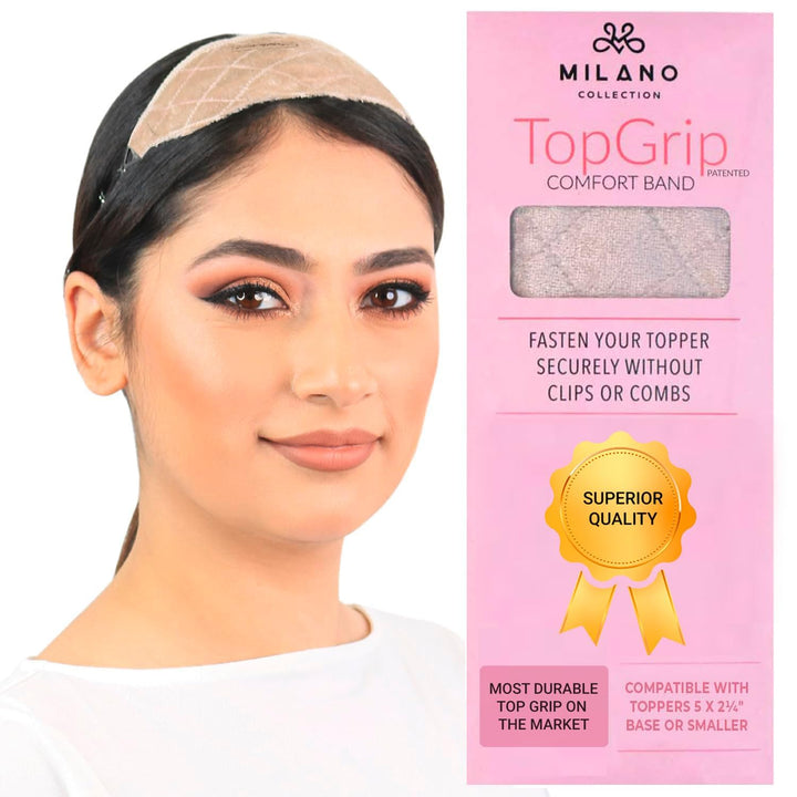 TopGrip Comfort Band for Small Base Toppers, Adjustable Translucent Strap, Side Openings to Secure Your Wig or Topper, Includes Clips, Beige, Small