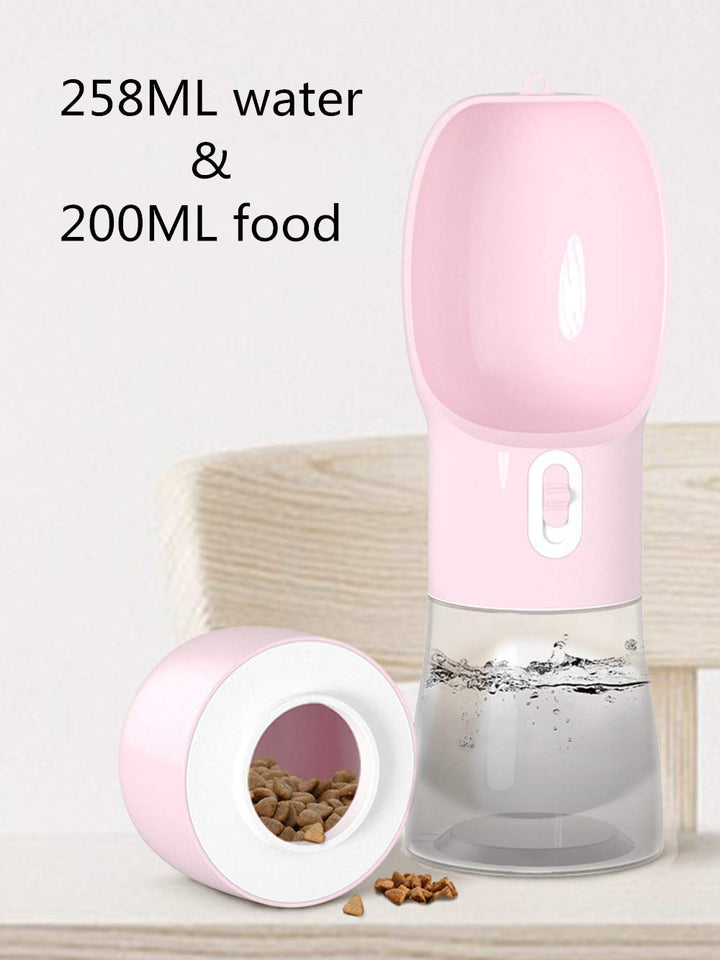 Outdoor Dog Water Bottle Dispenser - Leak Proof for Pets On The Go with Food Container Multifunctional Travel Dog Water Bottle (Pink)