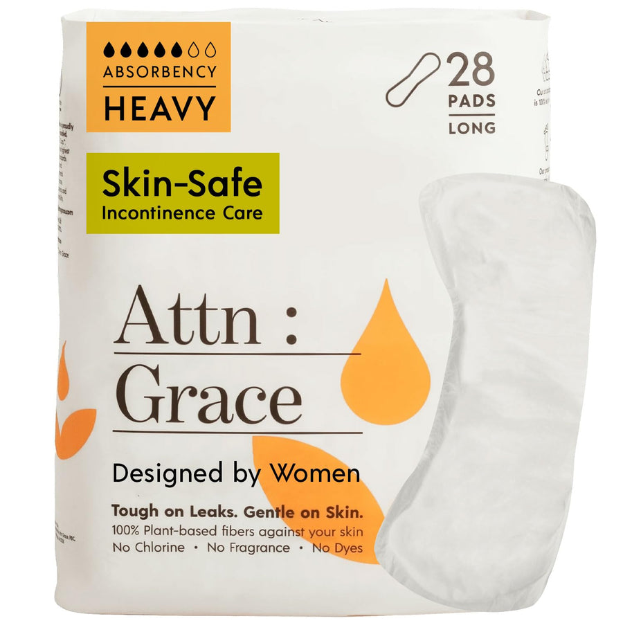 Attn: Grace Heavy Incontinence Pads for Women (28-Pack) - High Absorbency Protection for Heavy Bladder Leaks, Postpartum, or Postpartum/Discreet, 100% Breathable & Plant-Based/Soothes Skin