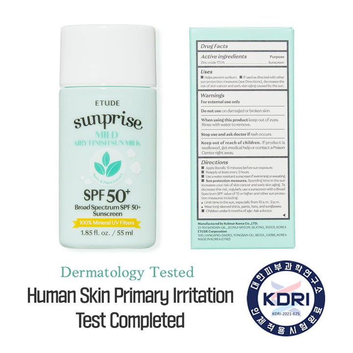 Sunprise Mild Airy Finish Sun Milk SPF50+ / PA++++ | Sebum-free, Non-Sticky, Long Lasting Protection, 100% Mineral Based Sunscreen | Kbeauty