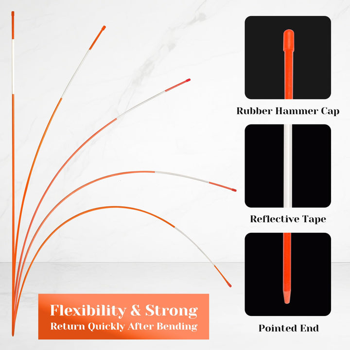 20 Pack Driveway Markers with Reflective Tape 60 inch Fiberglass Snow Stakes