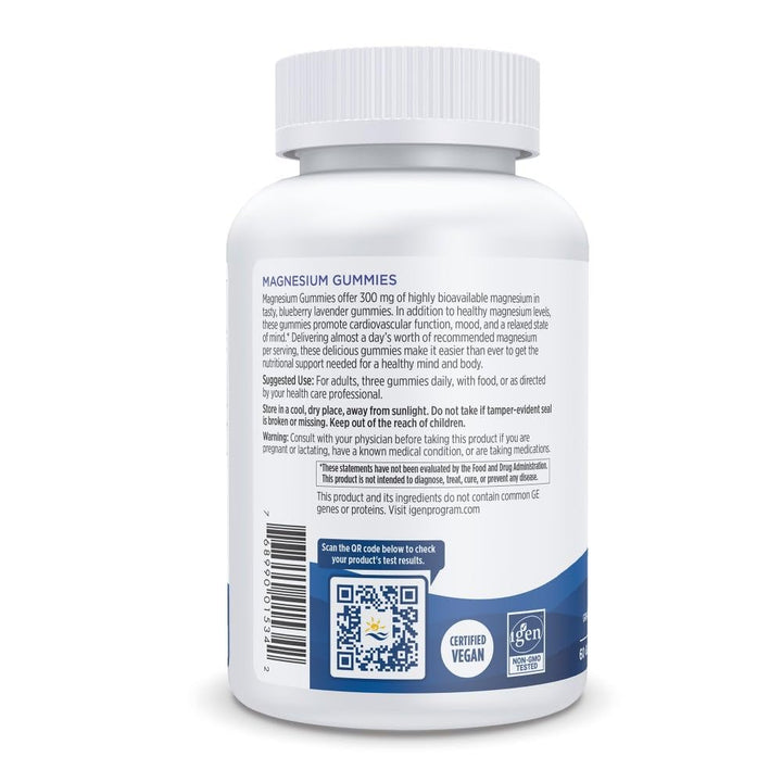 Magnesium Gummies for Adults, Blueberry Lavender Flavor - 60 Gummies - Vegan Magnesium Supplement for Mind, Mood, and Cardiovascular Support - Non-GMO - 20 Servings