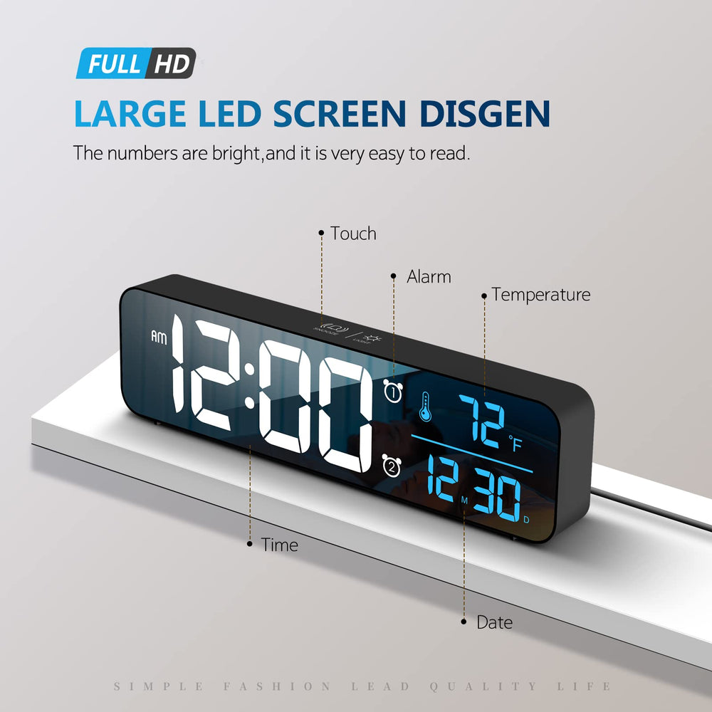 Digital Clock, Clock for Bedroom, Digital Wall Clock, Clocks for Living Room Decor, Desk Clock, Table Clock, Digital Clock Large Display, Smart Alarm Clock for Office Blue (Wired Black+Blue Digit)