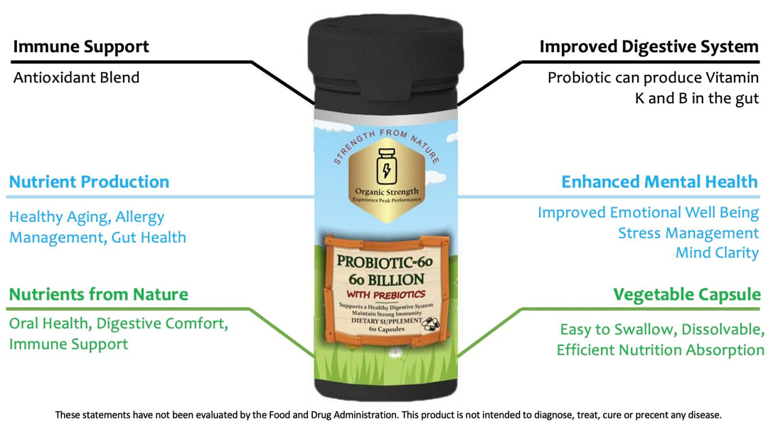 Probiotics 60 Capsules: Nourish Your Gut for Optimal Digestive Health with Proprietary Blend of 60 Billion CFU (60 Count)