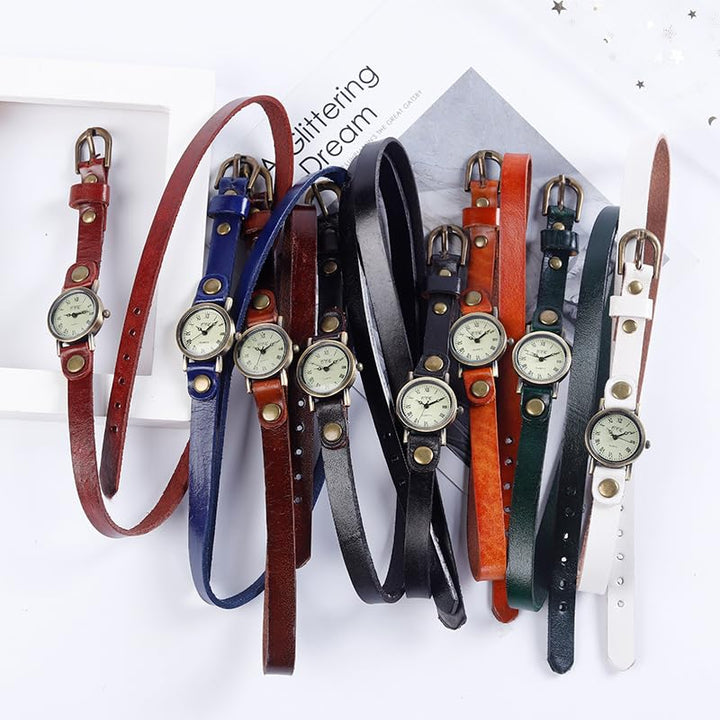 Mother's Gift Bohemian Style Analog Quartz Wrap Around Leather Watch Women Lady Watches with Vintage Bronze 26mm Dial Black (Simple Style)