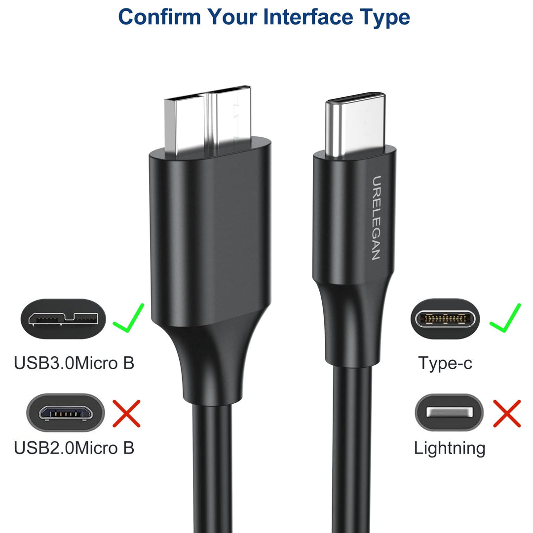 Micro USB 3.0 to USB C Cable 1 FT 10Gbps, USB 3.1 Type C to Micro B Hard Drive Cable, Micro B to USB C Compatible with Seagate, LaCie, Toshiba, Samsung, WD External Hard Drive