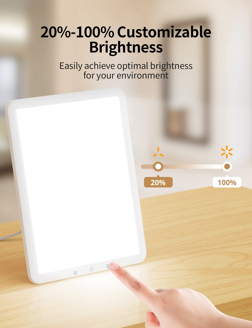 Light Therapy Lamp, Ultra-Thin UV Free 10000 Lux Bright White Therapy Light, 90° Rotatable Stand with 30 mins Timer, Brightness Adjustable, Touch Control, Memory Function