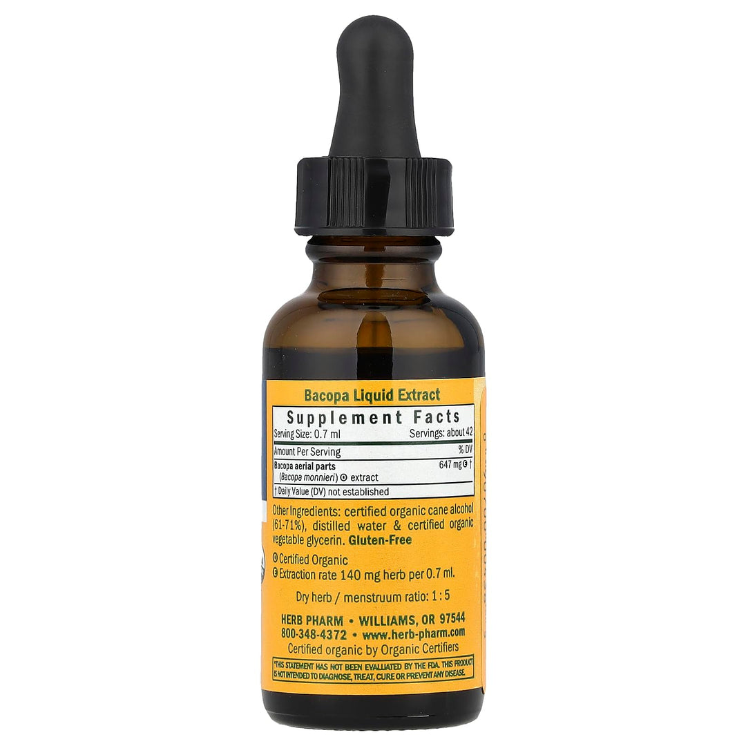 Certified Organic Bacopa Liquid Extract for Brain Support - 1 Ounce (DBAC01)