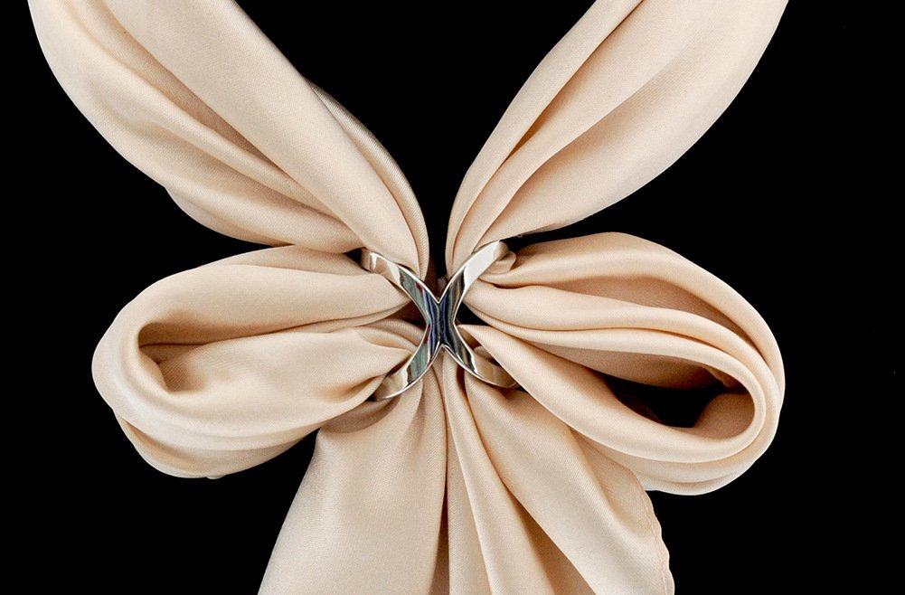 Women's Elegant X Shape Silk Scarf Clip Ring Scarves Buckle Holder for Wedding Party (Silver)