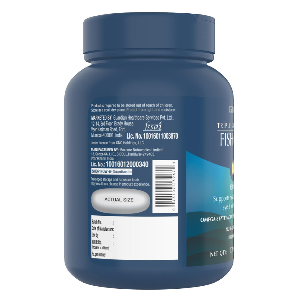 Triple Strength Fish Oil Omega 3 Supplement, 1000mg EPA and DHA, Supports Heart, Brain, Skin, Eye and Joint Health, Burpless, Ultra Concentrated, High Potency, Wild Caught, 120 Softgels