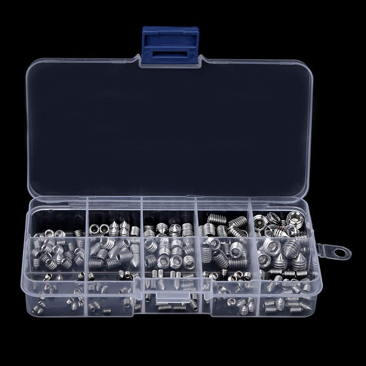 Allen Head Socket Hex Grub Screw Cone Point Set Screw Metric 304 Stainless Steel Set Screws Bolts Assortment Kit M3 M4 M5 M6 M8 with Storage Box