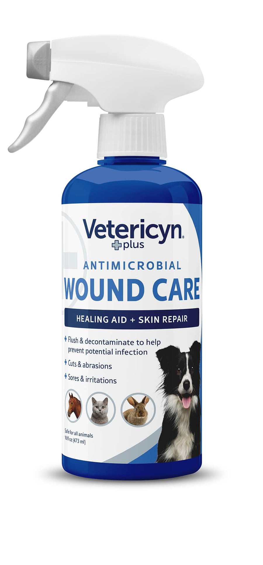 Plus Dog Wound Care Spray | Healing Aid and Skin Repair, Clean Wounds, Relieve Dog Skin Allergies, Safe for All Animals. 16 ounces