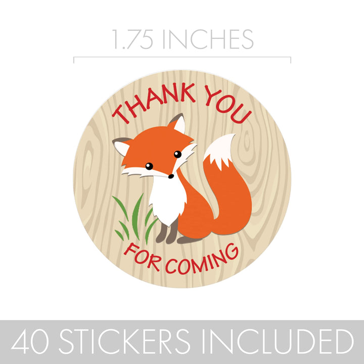 Woodland Fox Baby Shower Thank You Stickers - 1.75 in - 40 Labels
