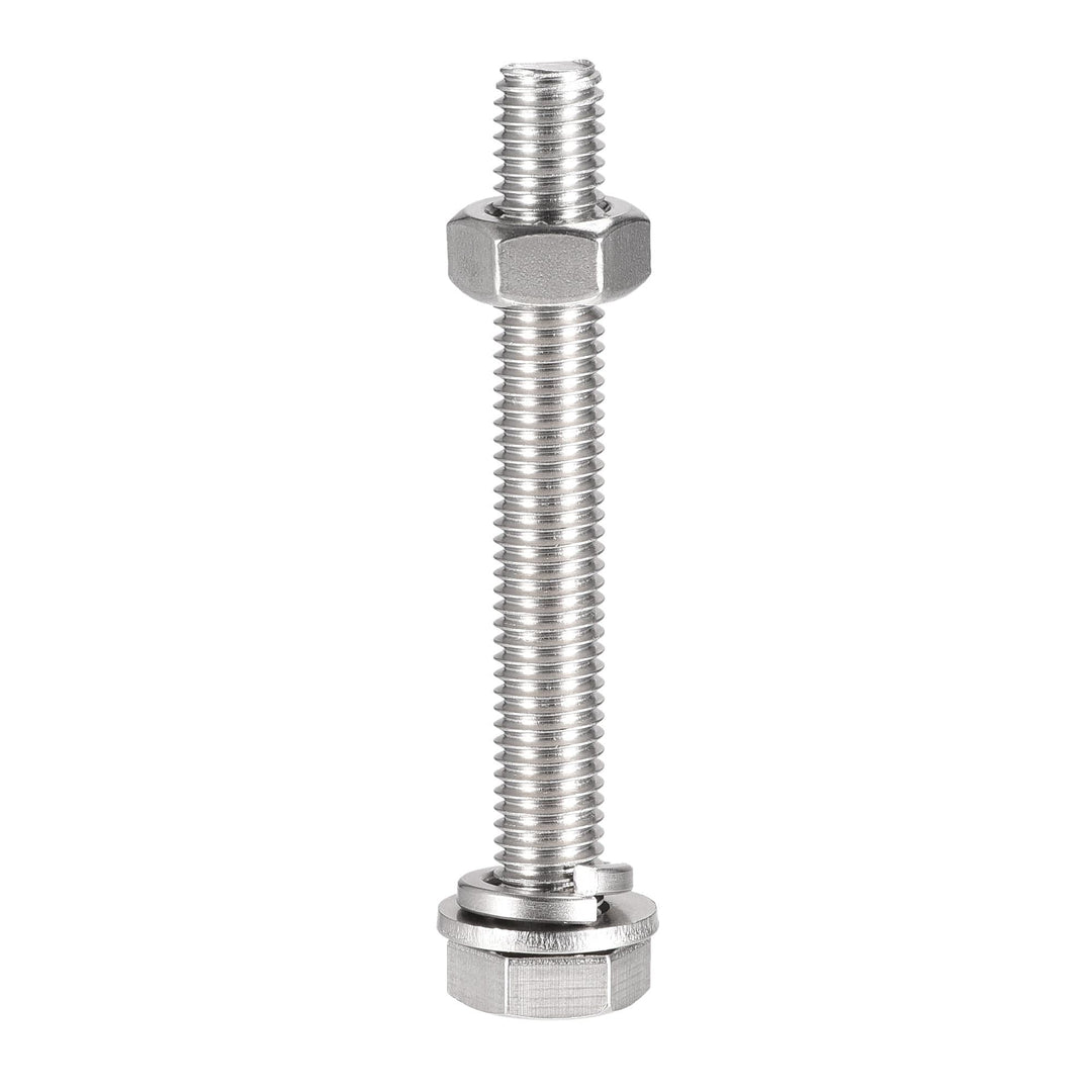 M10 x 80mm Hex Head Screws Bolts, Nuts, Flat & Lock Washers Kits, 304 Stainless Steel Fully Thread Hexagon Bolts 4 Sets
