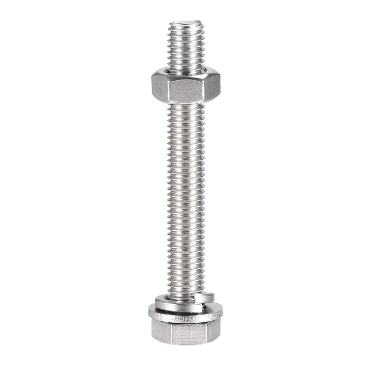 M10 x 80mm Hex Head Screws Bolts, Nuts, Flat & Lock Washers Kits, 304 Stainless Steel Fully Thread Hexagon Bolts 4 Sets