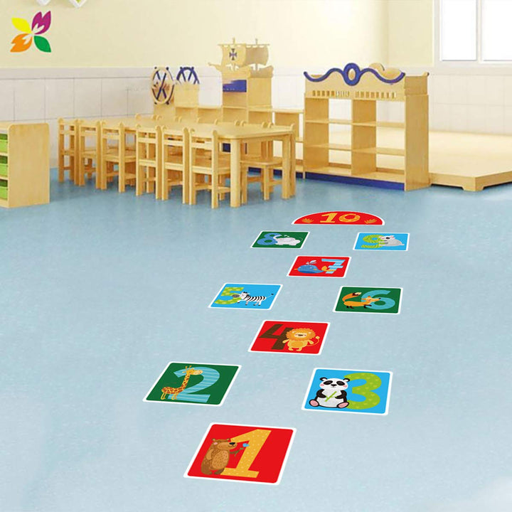 10 Number DIY Hopscotch Game Wall Stickers Floor Decals, Removable PVC Cute Forest Animals Digital Wall Stickers, Unique Floor Art Decor Supplies for Baby Kids Room Bedroom Nursery