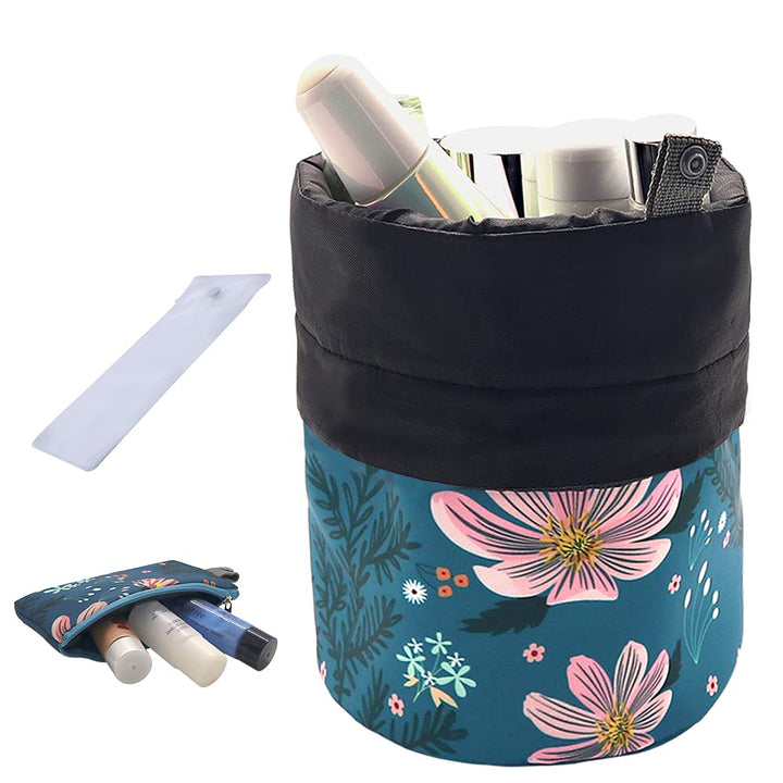 Portable Makeup Toiletry Cosmetic Travel Organizer Bag, Large Drawstring Hanging Packing Bag for Women Girl Men, Lightweight Multifunctional Barrel Shaped Storage Bag