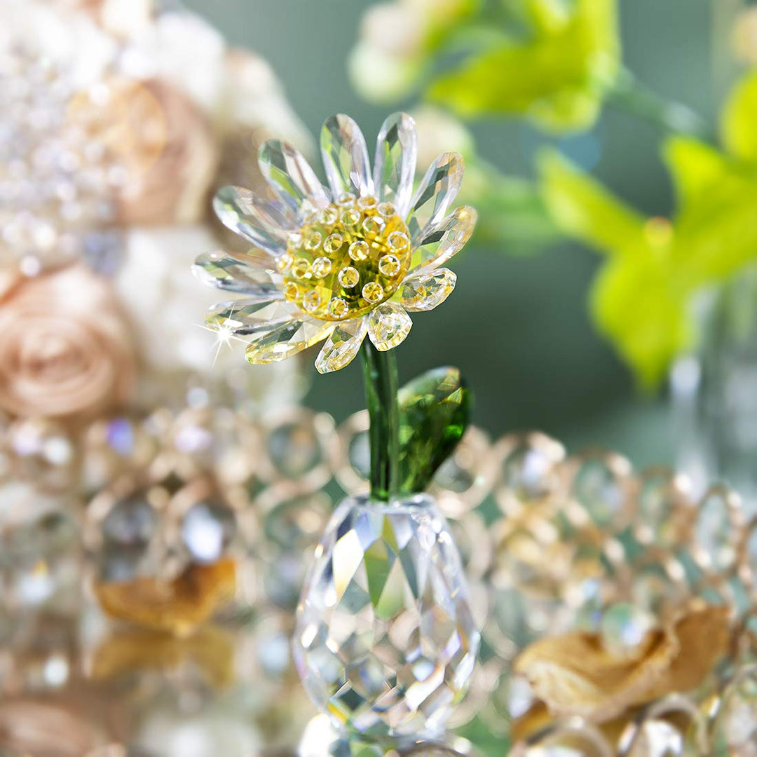 H&D HYALINE & DORA Crystal Daisy Flower Figurine Ornament Paperweight Glass Flower Home Office Table Decor Souvenir Gifts for Birthday Christmas