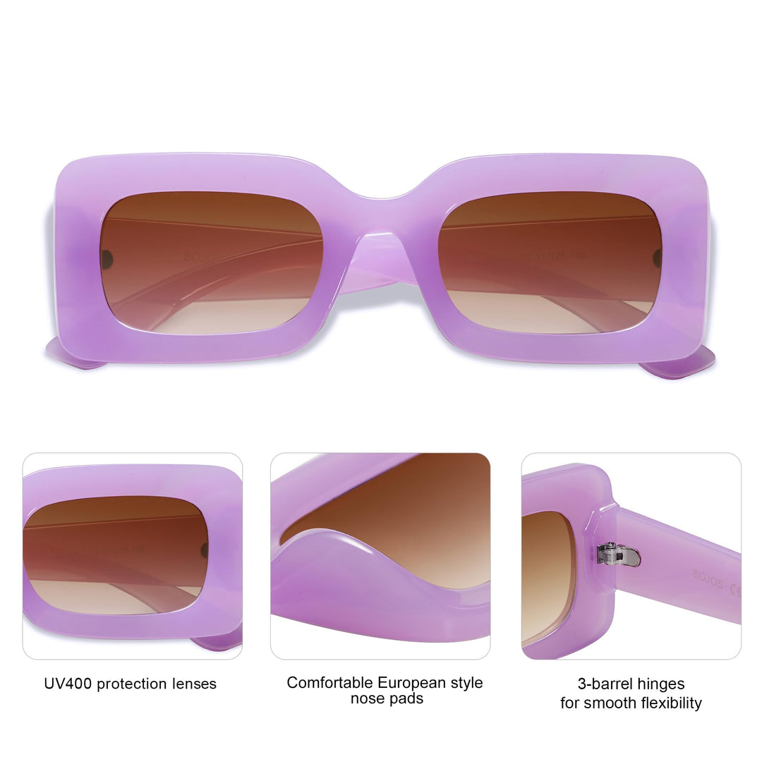 Retro 90s Nude Rectangle Sunglasses Womens Mens Trendy Chunky Glasses Purple Frame Brown Lens