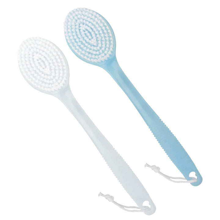 ® Quality Bath Brush Value Pack - 2 Brushes. 1 Clear and 1 Blue, Shower Brush. Back Scrubber. Long Handle