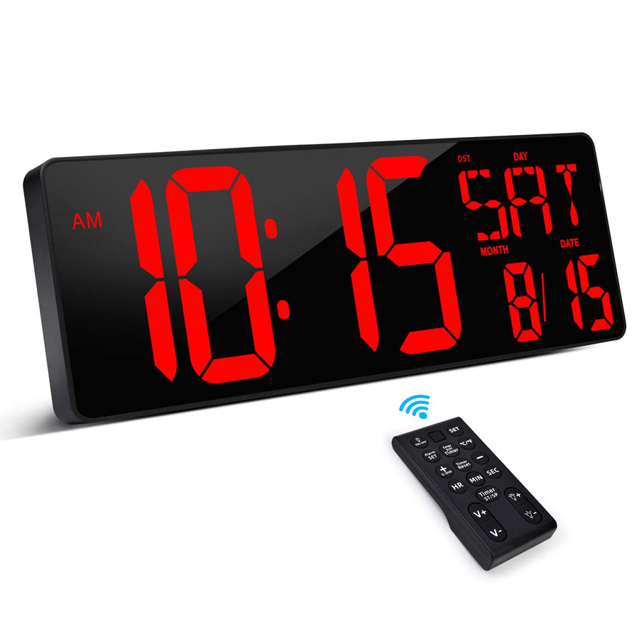 Large Digital Wall Clock with Remote Control, 17.2 Inch LED Large Display Count Up & Down Timer, Adjustable Brightness Alarm Clock with Day/Date/Temperature for Home, Gym, Office and Classroom