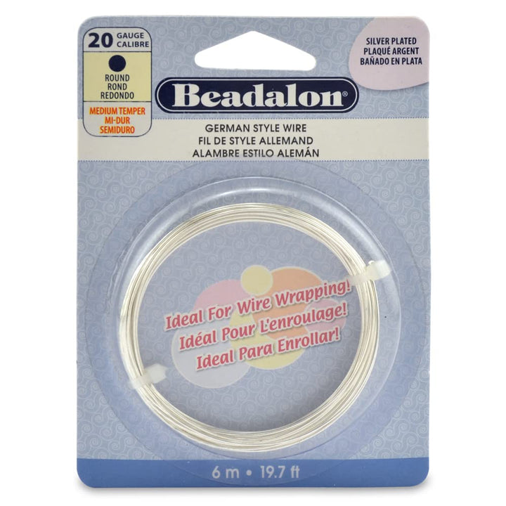 German Style Wire for Jewelry Making, Round, Silver Plated, 20 Gauge, 19.7 ft