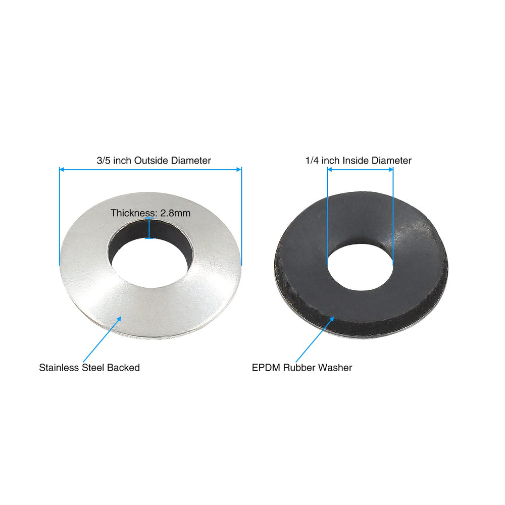 1/4''x3/5'' Neoprene Bonded Sealing Washers 304 Stainless Steel EPDM Rubber Washers, 100 PCS