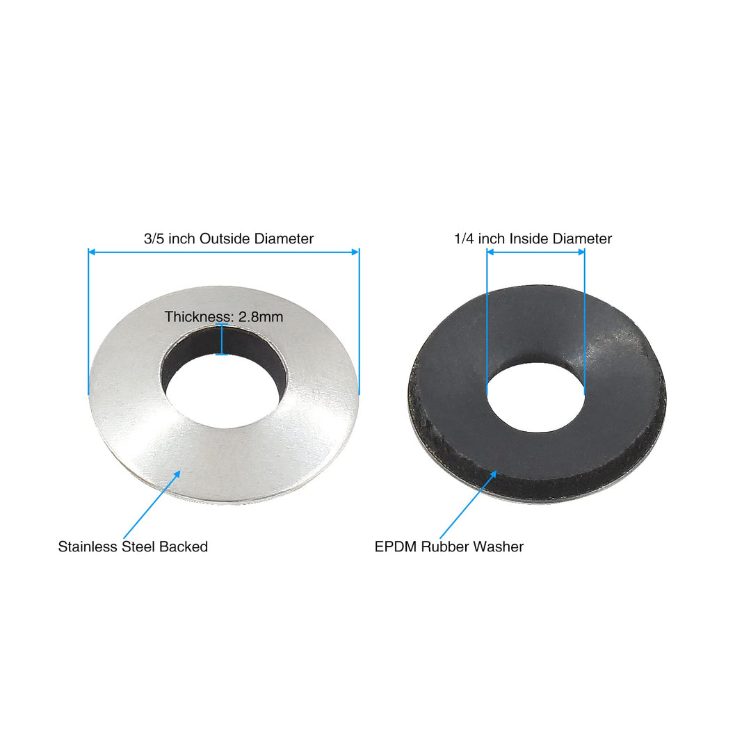 1/4''x3/5'' Neoprene Bonded Sealing Washers 304 Stainless Steel EPDM Rubber Washers, 100 PCS