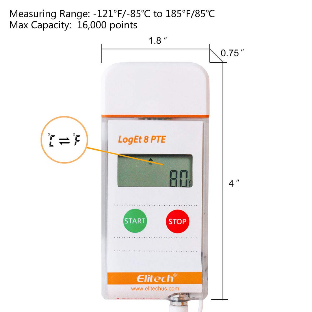 Digital Temperature Data Logger Reusable Monitor Recorder Pharmacy Refrigerator Thermometer Vaccine Fridge, LogEt 8 PTE