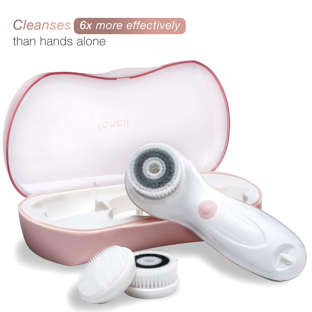 Waterproof Facial Cleansing Spin Brush Set with 3 Exfoliating Brushes - Complete Face Spa System - Advanced Microdermabrasion for Gentle Exfoliation and Deep Scrubbing (Dove)