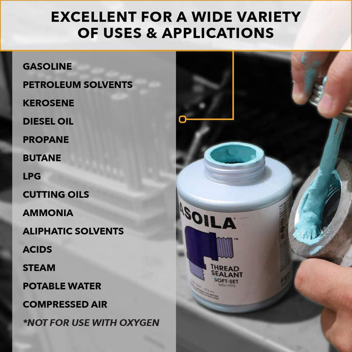 Soft-Set PTFE Pipe Thread Sealant – Non-Hardening Paste for Metal & Plastic, 1/4 Pint with Brush Cap – Reliable Leak Prevention, Drip-Resistant, Temp Range -100 to 600°F, Made in USA