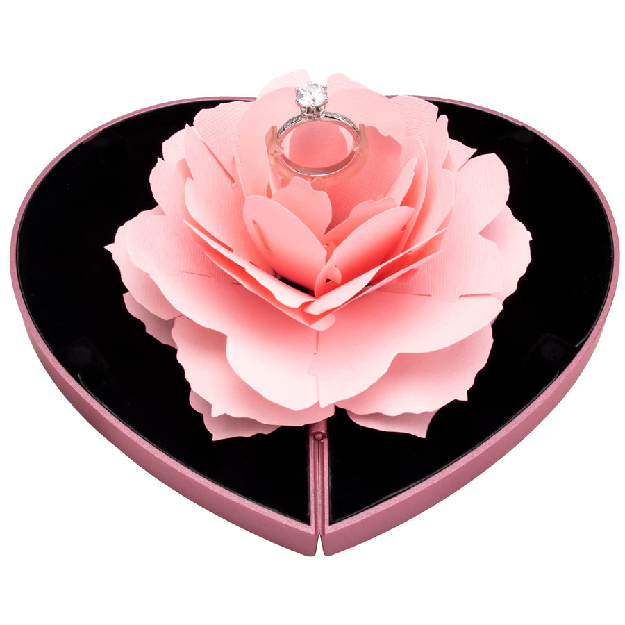 Engagement Ring Box,Ring Rose Box Surprise Jewelry Storage Holder for Woman as Proposal Engagement Wedding Ring Jewelry Gift Case in Valentine's Day ect. (Heart Shaped-Pink)