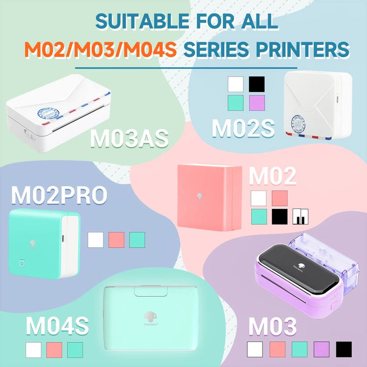 Adhesive Thermal Sticker Paper,White/Transparent/Semi-Transparent Thermal Printer,for M02/T02/M02 Pro/M02S/M03/M03AS/M04S Bluetooth Thermal Pocket Printer, 50mm-53mm Width