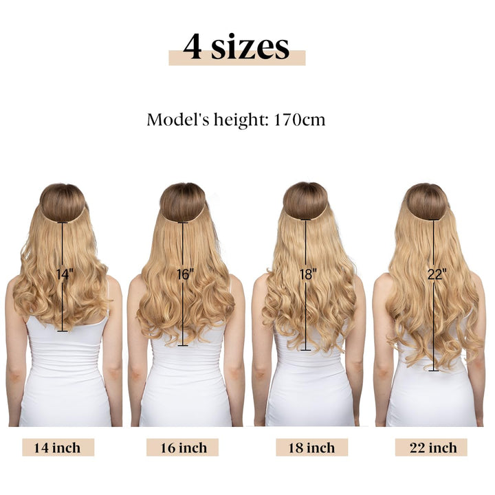 14 16 18 4.3oz Synthetic Wavy Halo Hair Extension Natural Hairpieces No Clip No Glue No Tape M01 (18 wave,#8)