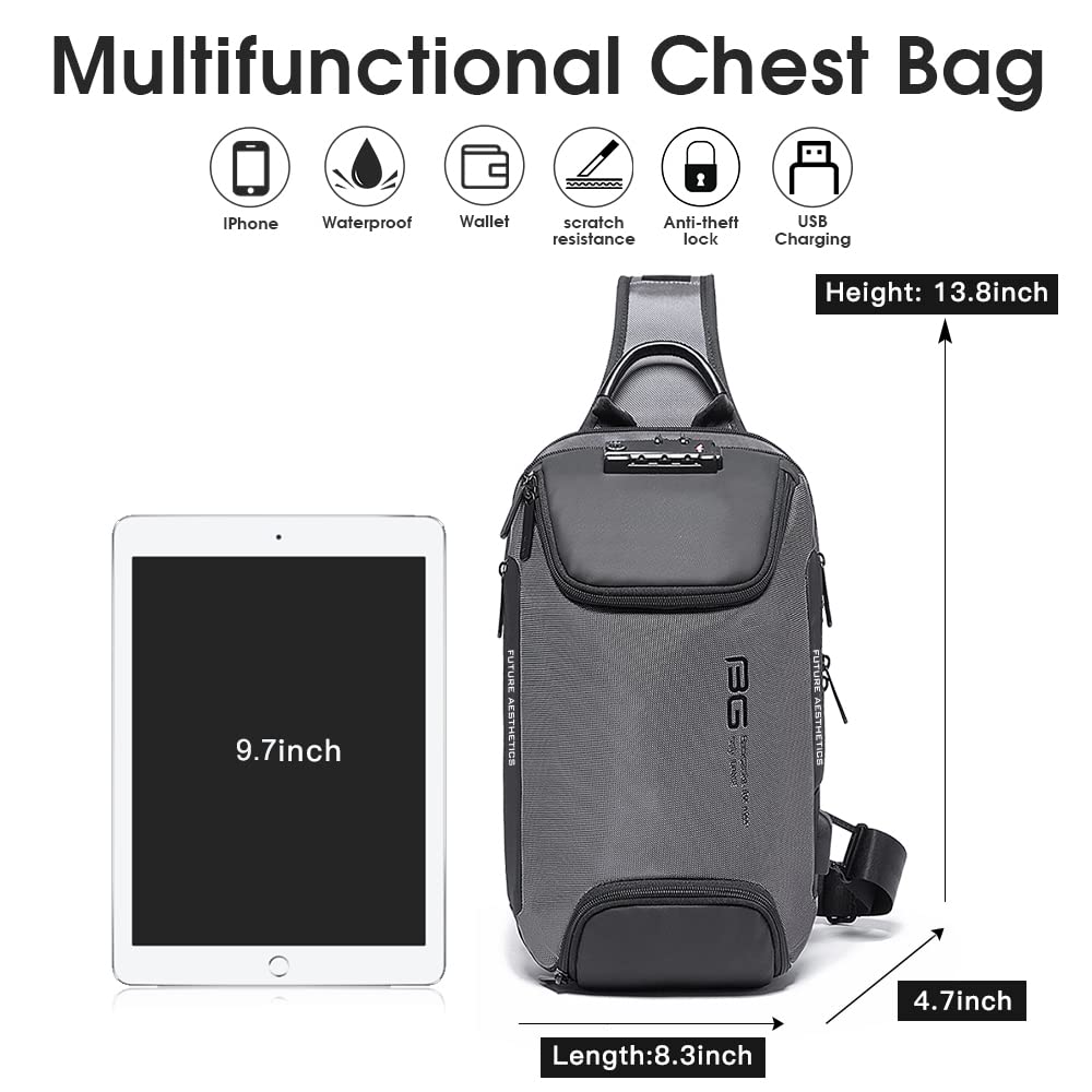 Sling Bag Anti Theft, Waterproof Men's Chest Bag Shoulder bags Crossbody Sling Backpack for Men