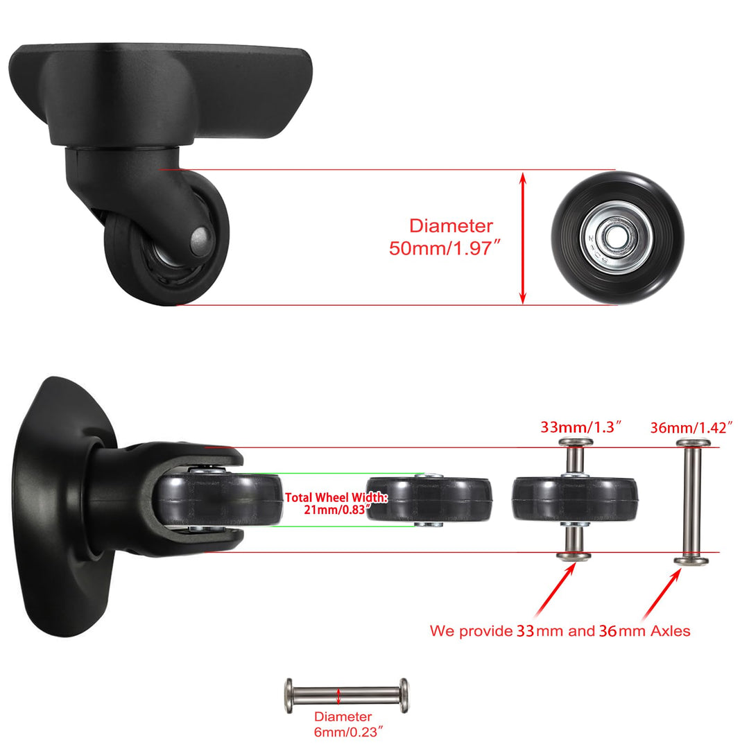 50mm x 18mm Set of 4 Luggage Suitcase Replacement Wheels, Rubber Swivel Caster Wheels Bearings Repair Kits (Colorful)